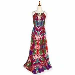 Anthropologie Maeve Multicolor Tarana Maxi Dress Lace Up Back Boho Size 6